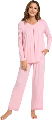 Vista 46 de NACHILA Women's Pajamas Set-Viscose Made from Bamboo, Long Sleeve Sleepwear Top with Pants Comfy Pajama Soft 2 Piece Pjs B-aqua Green