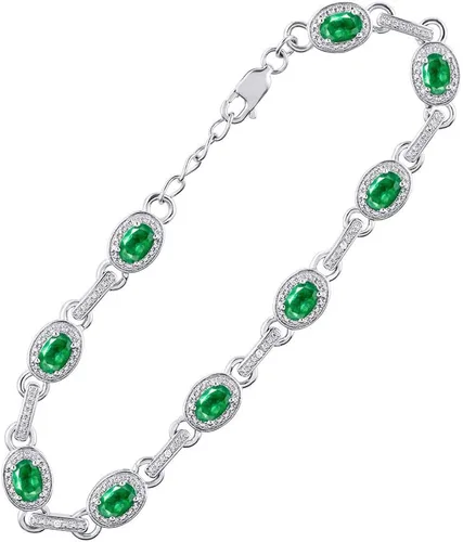 Vista 3 de Rylos Tennis Bracelet with Gemstones & Diamond Halo Sterling Silver 925 - Adjustable 7-8" Wrist, 9 Stunning 6x4MM Birthstone Jewelry for Women