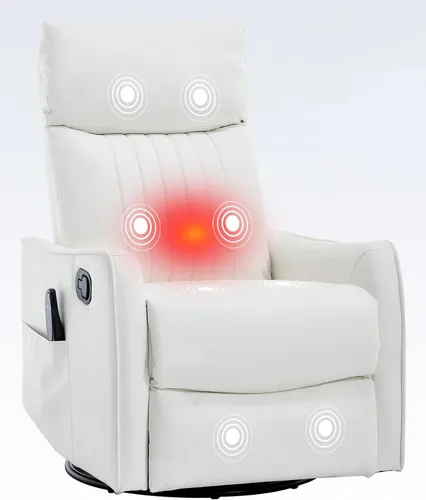 Vista 28 de PELUMY Silla Reclinable Mecedora Giratoria 360 para Adultos, Silla Mecedora de Guardería con Calor y Masaje, Silla Reclinable Deslizante para Beige