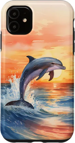 Vista 8 de Dolphin Jumping Sunset Over Ocean Watercolor Art Case for iPhone 17