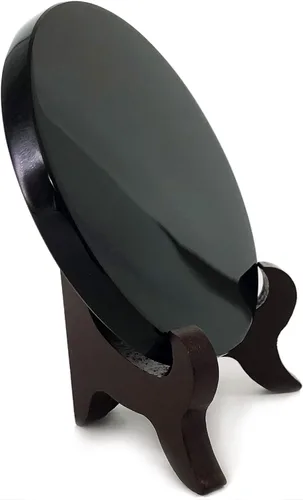 Vista 7 de Polar Jade Espejo de adivinación de obsidiana negra (4.3 pulgadas con soporte de madera)