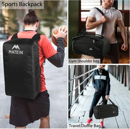 Vista 2 de MATEIN Bolsa de gimnasio para hombres mochila de gimnasio grande de 45 L bolsa de lona deportiva con compartimento para zapatos mochila de viaje