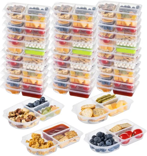 Vista 11 de TAIHUIMY 9oz Recipientes reutilizables para bocadillos con tapas para niños, nuevos contenedores de preparación de comidas de 3 compartimentos
