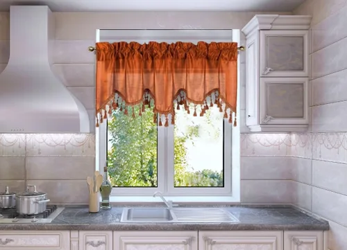 Vista 5 de Cenefa de cortina de ventana de cascada de seda sintética sólida con flecos de 55 x 18 pulgadas, ondulado (1, negro)