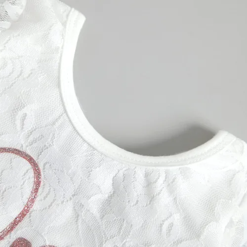 Vista 3 de Conjunto de mameluco de encaje floral de manga larga para niñas y bebés con falda tutú y diadema
