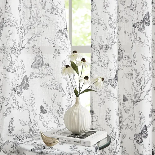 Vista 21 de Jubilantex Paneles de cortinas transparentes de mariposas negras y doradas de 52 pulgadas de ancho para dormitorio de niñas, elegantes cortinas