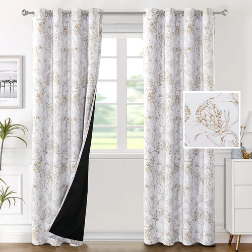 Vista 31 de H.VERSAILTEX - Cortinas 100% blackout con estampado floral de cattleyas, 45 pulgadas de largo, juego de 2 paneles térmicos con forro negro, a prueba