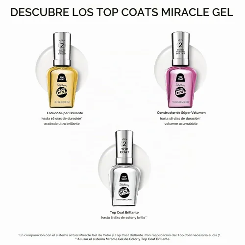 Vista 4 de Sally Hansen Miracle Gel™, capa superior brillante, de larga duración, fórmula tipo gel, sin necesidad de lámpara UV, esmalte de uñas transparente