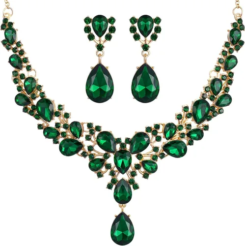 Vista 16 de Hicarer Conjunto de joyas de cristal en forma de lágrima nupcial para mujer, collar, aretes, boda Negro