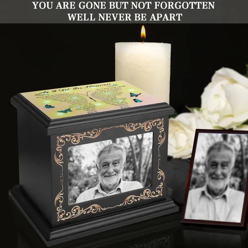 Vista 4 de Urnas de cremación para cenizas humanas de adultos, masculinas o femeninas, urnas conmemorativas funerarias para cenizas con marco para fotos, caja