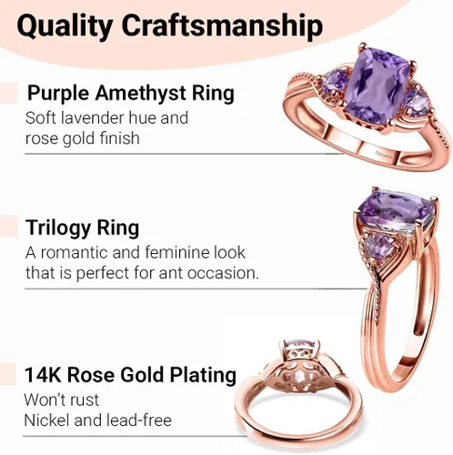 Vista 5 de Shop LC Purple Amethyst Ring Promise Engagement Rings for Women 14K Rose Gold Plated in 925 Sterling Silver Bride Wedding Amethyst Jewelry for Women