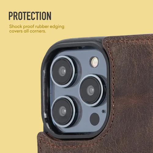 Vista 2 de Bayelon Funda para iPhone 14 Pro Max, funda de cuero de grano completo, 2 en 1, funda magnética desmontable con ranuras para tarjetas, función