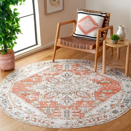 Vista 12 de SAFAVIEH Alfombra lavable Arizona Collection – 3 x 5 pies, marfil y al óxido, antideslizante y fácil de limpiar, ideal para sala de estar, entrada