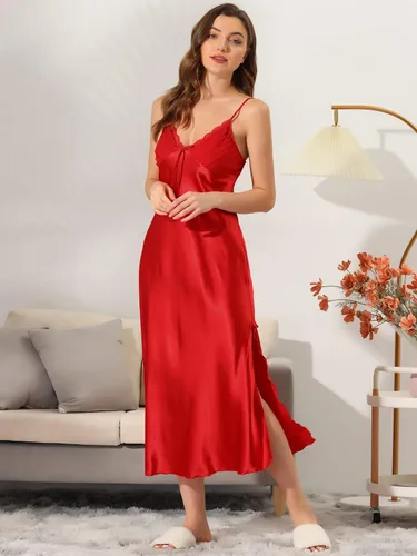 Vista 2 de cheibear Vestido de satén para mujer, pijama sedoso 2023, camisola, camisola maxi camisola