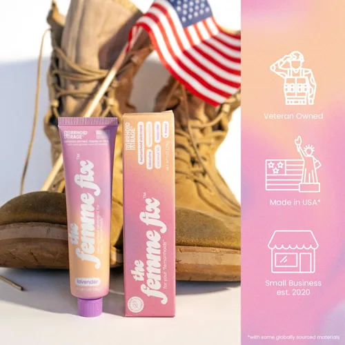 Vista 7 de The Femme Fix Crema calmante para hemorroides para mujeres, con lidocaína, magnesio, aceite de coco y lavanda real, alivio posparto y comodidad