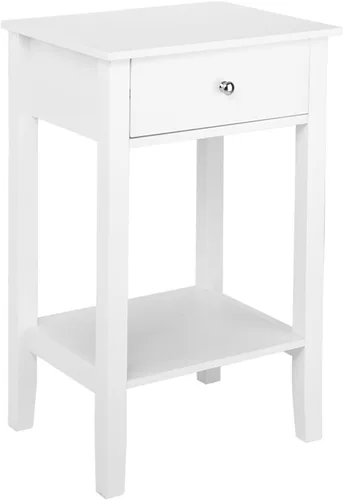 Vista 4 de Mesita de noche blanca con cajón, mesa auxiliar, mesa auxiliar, mesita de noche simple con almacenamiento de estantes, estantería pequeña, estante