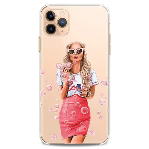 Vista 5 de Funda de TPU compatible con iPhone 13 Pro Max Fashion Babe, diseño flexible de silicona rosa, suave, ajuste delgado, estampado de burbujas
