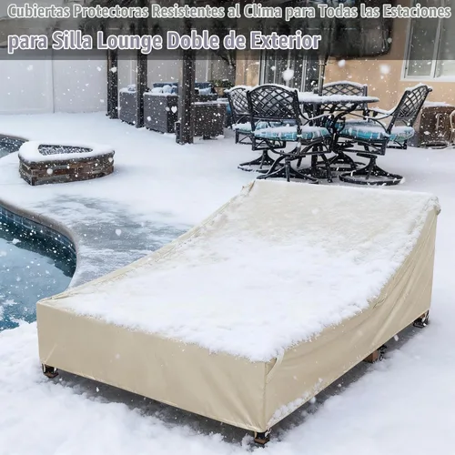 Vista 6 de Cubierta impermeable para silla de salón doble al aire libre, 100% tela Oxford 600D resistente a rasgaduras y al viento, protección contra todo Beige