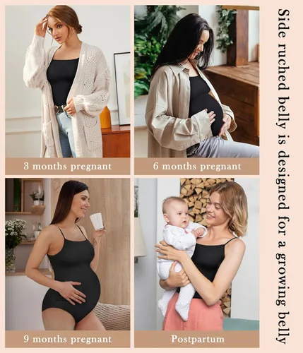 Vista 6 de Likeonce Body de maternidad para sesión de fotos, overol negro para embarazo, enterizo con cuello cuadrado, sin mangas, camiseta sin mangas