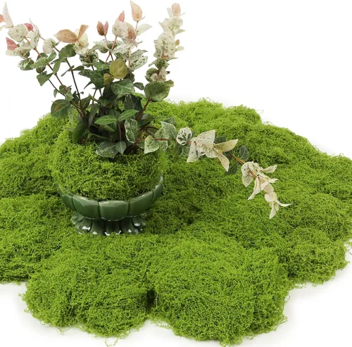 Vista 8 de Musgo artificial artificial de 5.3 onzas para manualidades, musgo decorativo preservado para plantas, jardín de hadas, bricolaje, paredes Verde