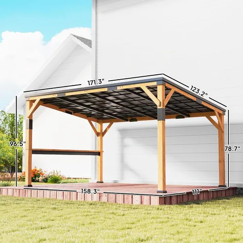 Vista 7 de Outsunny Gazebo de madera de 10'x14' con techo inclinado de acero