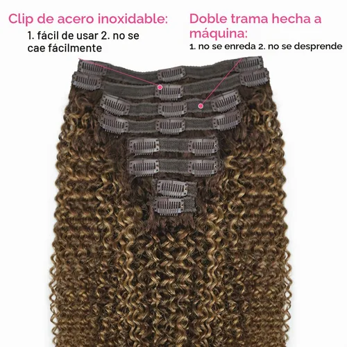 Vista 5 de Extensiones de cabello humano real rizado con clip, 4/27/4, ombré, rizado con clip, para mujer, 3C y 4A (12 pulgadas, #4/27/4)