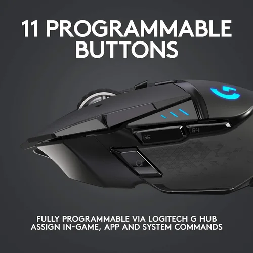 Vista 4 de Logitech G Mouse inalámbrico para juegos 502 Lightspeed con sensor HERO 16K, compatible con PowerPlay, pesas sintonizables y RGB Lightsync - Negro