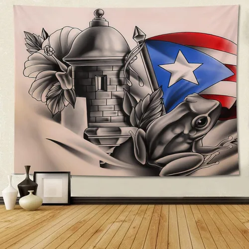 Vista 12 de Kizon Tapiz para colgar en la pared de la bandera de Puerto Rico Boricua para sala de estar, dormitorio, 60 x 40 pulgadas