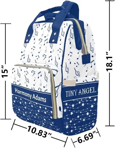 Vista 6 de Mochila para pañales personalizada, regalo con nombre, notas musicales, estrellas, azul oscuro, bolsa de viaje versátil: gran capacidad y múltiples