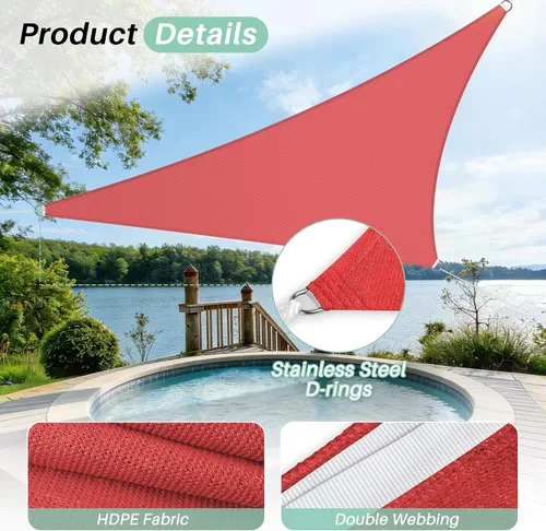 Vista 25 de SunnyRoyal Toldo parasol triangular de 8 x 8 x 8 pies con bloqueo UV, para patio, jardín, piscina (turquesa)