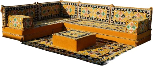 Vista 15 de arabicsofa Juego de asientos Jalsa en forma de L – Majlis árabe hecho a mano con almohadas de respaldo