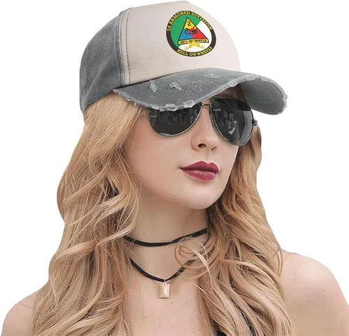 Vista 6 de 2nd Armored Division with Armor Insignia Hat Adjustable Washed Denim Baseball Cap for Men Women Snapback Hat
