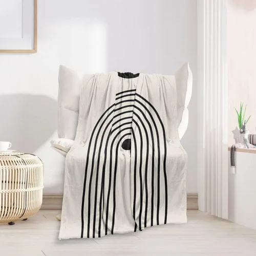 Vista 20 de Manta moderna abstracta de color negro y beige, manta bohemia de franela de doble cara, adecuada para adultos y niños en el sofá, automóvil, siesta