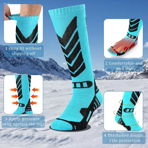 Vista 5 de wanchel Merino Wool Ski Socks - 2 Pairs Knee High Skiing Socks, Winter Warm Snowboard Thermal Socks