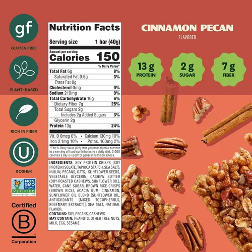 Vista 2 de Simply Protein - Barras crujientes de canela y nuez - Barras de proteínas a base de plantas - Bajo en carbohidratos, bajo en azúcar, alta fibra