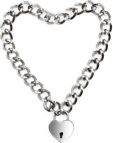 Vista 9 de Collar con candado de corazón, collar de metal con candado, gargantilla para hombres y mujeres con cerradura y llave A1