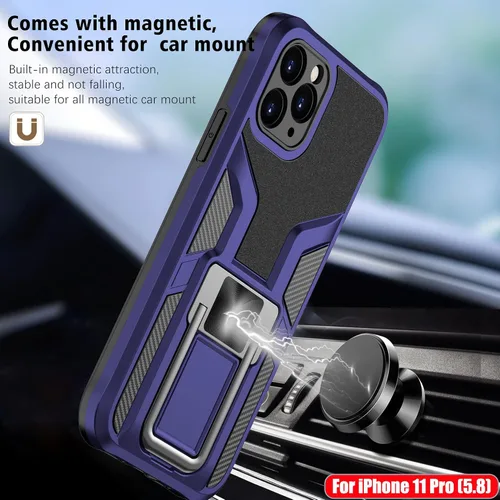 Vista 5 de Funda compatible con iPhone 11 Pro resistente de grado militar a prueba de golpes, doble protección (TPU+PC), funda magnética sólida y duradera