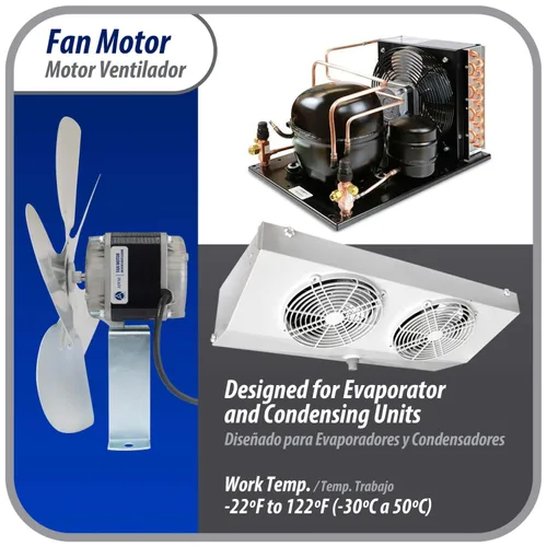 Vista 9 de Appli Parts APFM-341E Motor de condensador y evaporador de refrigeración de 34W 115V 60Hz 1.5A 1450rpm incluye base y aspa de ventilador de aluminio