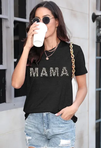 Vista 2 de Camisetas de béisbol para mujer, para el día del juego, divertidas letras impresas, camiseta de béisbol para mamá, camiseta casual con estampado