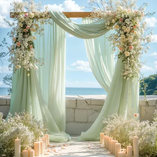 Vista 14 de Cortinas de telón de fondo transparentes para arco de boda de 28 pulgadas x 19 pies Negro