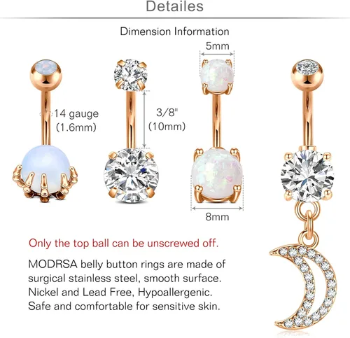 Vista 2 de MODRSA Belly Button Ring Surgical Steel Belly Rings Hypoallergenic Belly Button Rings for Women