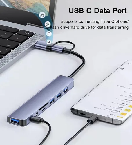 Vista 6 de Hub USB C Hub USB 3.0 con lector de tarjetas SD/TF, conector auxiliar de auriculares de 0.138 in, divisor USB 8 en 1 para MacBook Pro Air, XPS