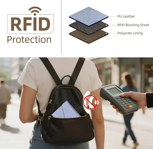 Vista 167 de Zoppen - Billetera de viaje con bloqueo RFID multiusos (Ver.4) Portatarjetas de pasaporte y vacunas, organizador de documentos de tres pliegues