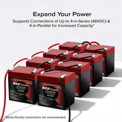 Vista 6 de ECI Power Batería recargable de litio LiFePO4 de ciclo profundo de 12 V 5 Ah 2000-5000 ciclos de vida útil y 10 años de vida BMS integrado