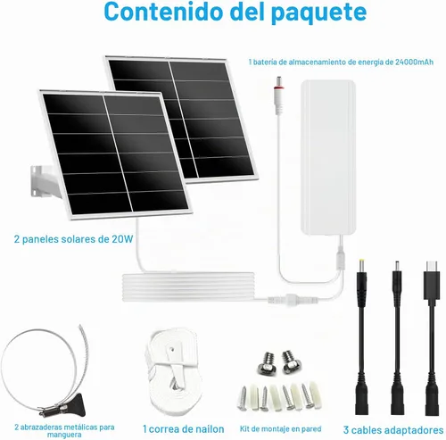Vista 2 de Kit de panel solar de 40 W y batería de 24000 mAh para cámaras de seguridad PTZ, salida ajustable de 5 V/12 V, enchufes USB-C y CC, montaje de 360°