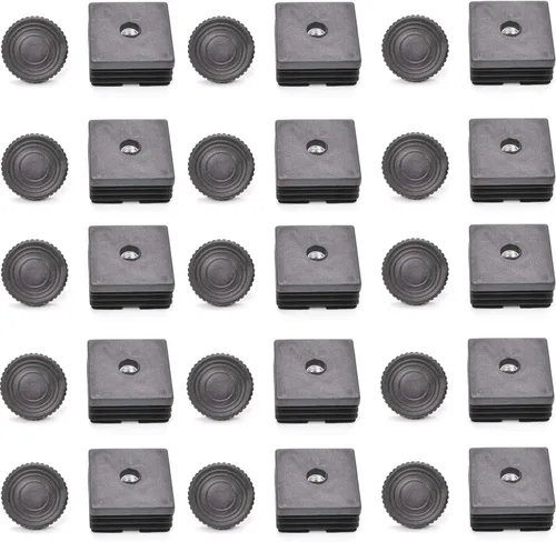 Vista 10 de MroMax 10 juegos de pies de nivelación ajustables de 0.787 x 0.787 in de plástico de metal cuadrado tubo kit de inserción M8 hilo deslizamiento