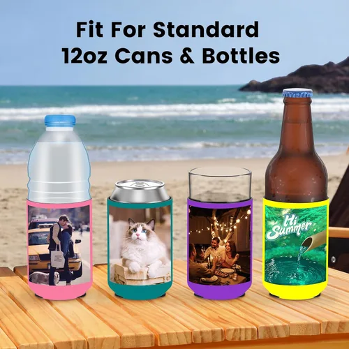 Vista 4 de Valyria Fundas enfriadoras de latas personalizadas, 1 unidad, plegable, aislante, soporte para bebidas con logotipo, imagen, texto para aniversario
