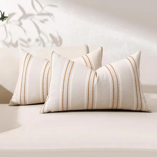 Vista 54 de Hckot Fundas de Almohadas Decorativas 16x16 Juego de 2 Fundas de Almohadas a Rayas de Lino Texturizado Almohadas Decorativas Fundas de Cojines