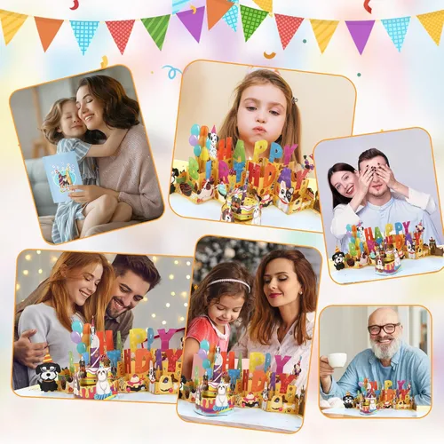 Vista 6 de Ecloverlife Tarjetas de cumpleaños musicales, tarjetas de cumpleaños de perro emergentes con luces, tarjetas de felicitación de velas inflables