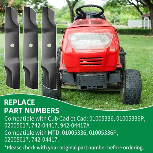 Vista 6 de Cuchillas de alta elevación 942-04417 compatibles con cubiertas de corte MTD/Cub Cad et de 48 pulgadas, 01005336 cuchillas de cortacésped